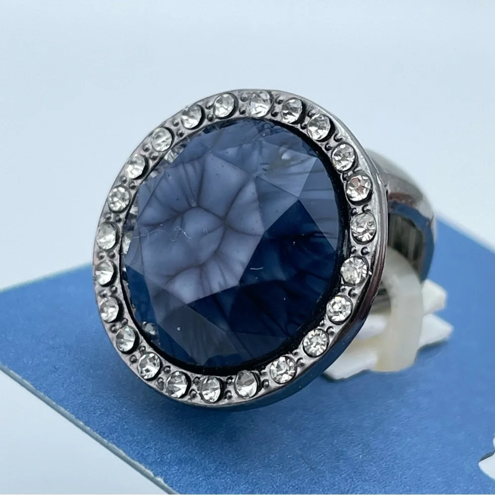 NEW Simply Vera Vera Wang Blue Crystal Halo Silver Tone Stretch Ring